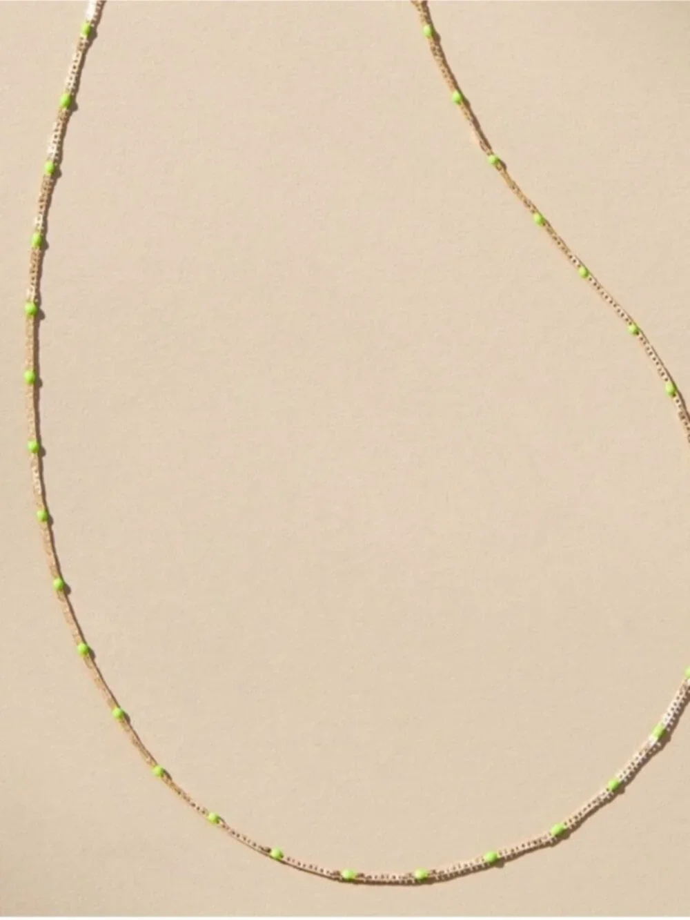 New! Anthropologie Gold Plated Lime Green Bead Chain Necklace NWT